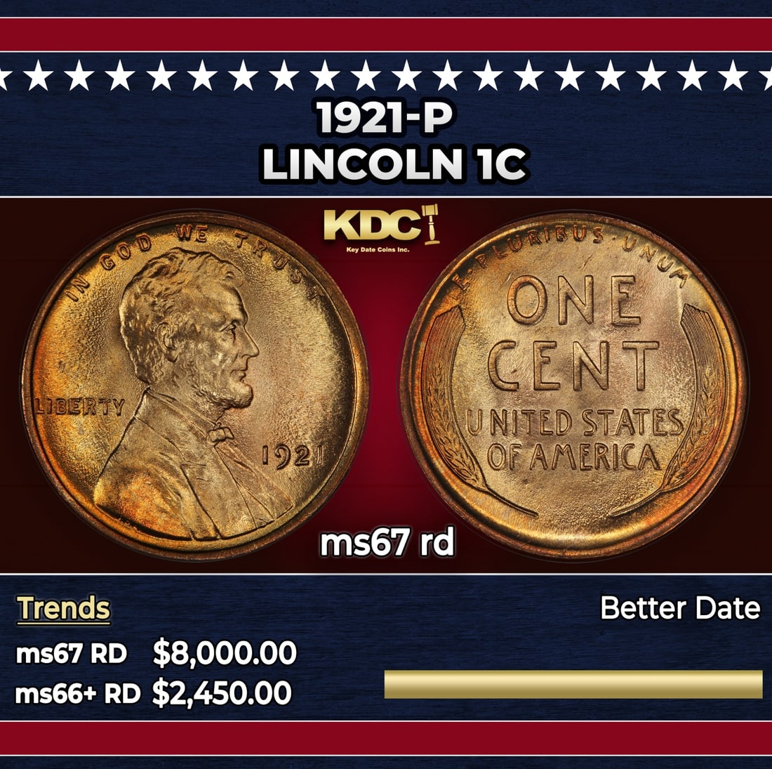 1921-p Lincoln Cent 1c ms67 rd SEGS: 1921-p Lincoln Cent 1c ms67 rd SEGS.