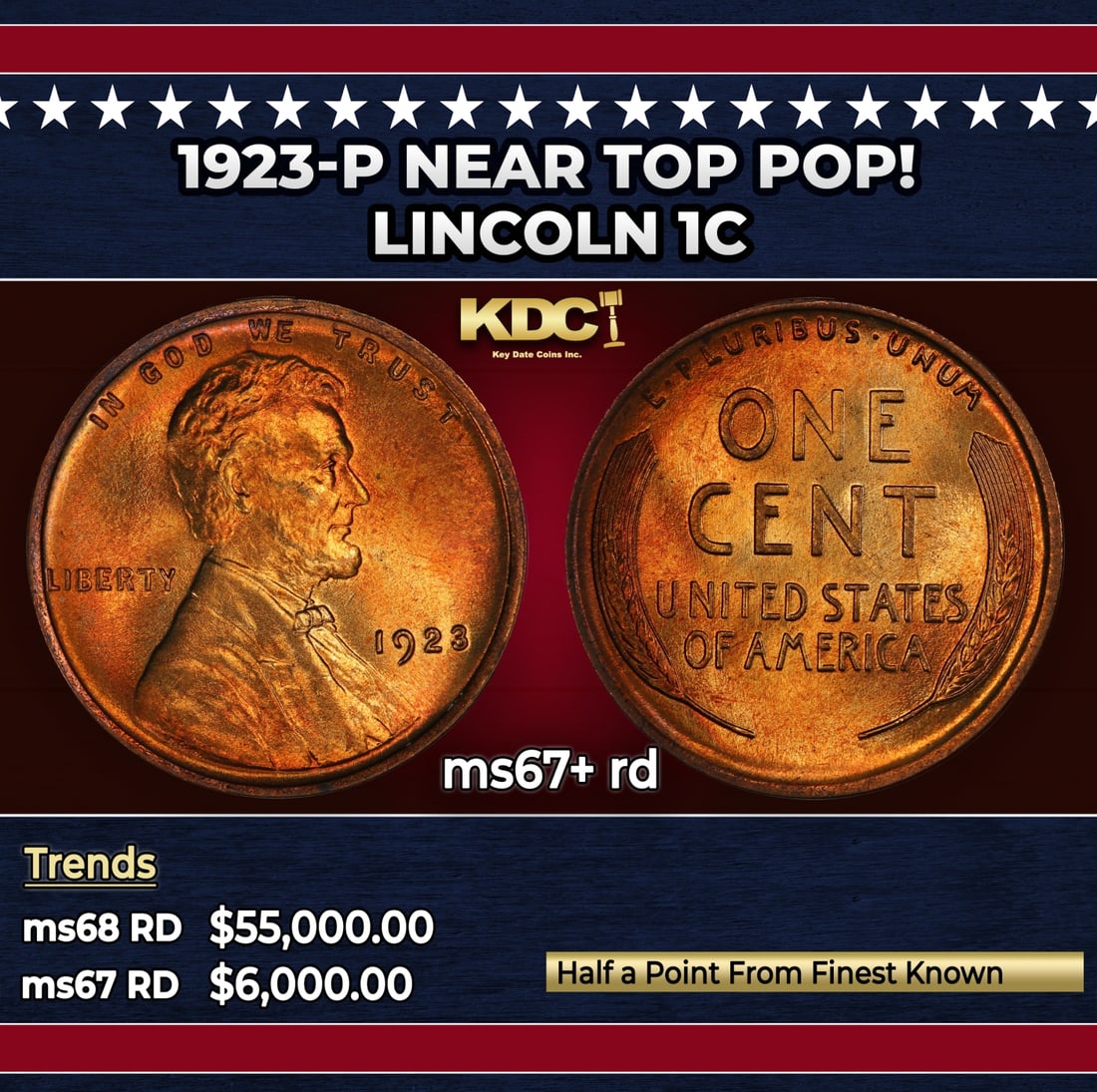1923-p Lincoln Cent Near Top Pop! 1c ms67+ rd SEGS: 1923-p Near Top Pop! Lincoln Cent 1c ms67+ rd SEGS.