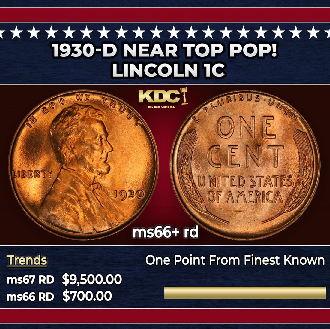 1930-d Lincoln Cent Near Top Pop! 1c ms66+ rd SEGS: 1930-d Near Top Pop! Lincoln Cent 1c ms66+ rd SEGS.