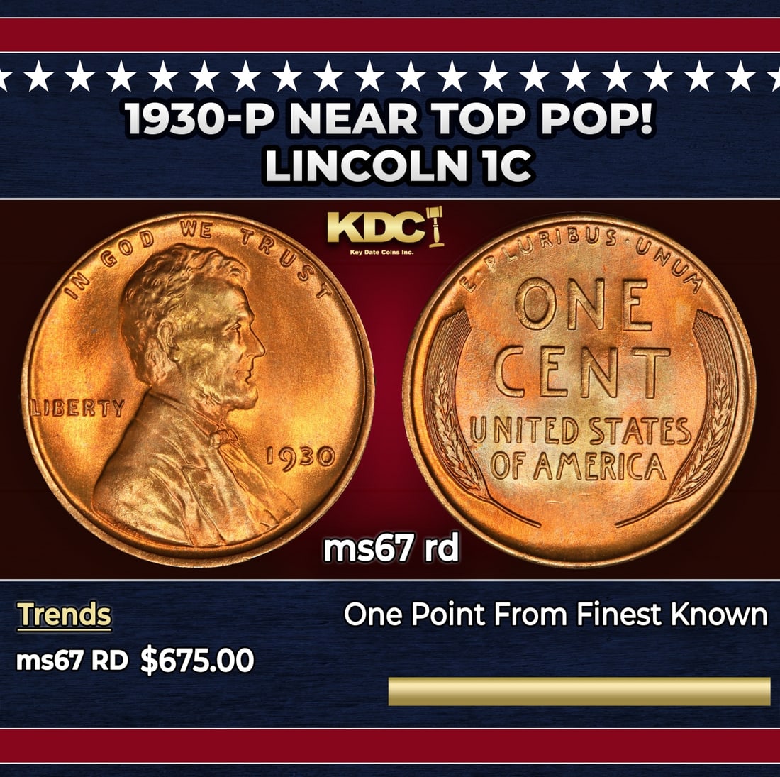 1930-p Lincoln Cent Near Top Pop! 1c ms67 rd SEGS: 1930-p Near Top Pop! Lincoln Cent 1c ms67 rd SEGS.