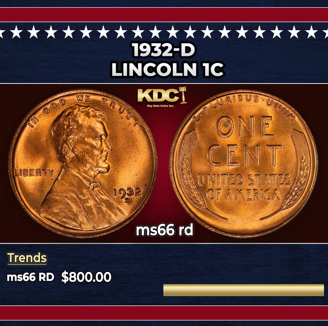1932-d Lincoln Cent 1c Grades ms66 rd: 1932-d Lincoln Cent 1c Grades ms66 rd.
