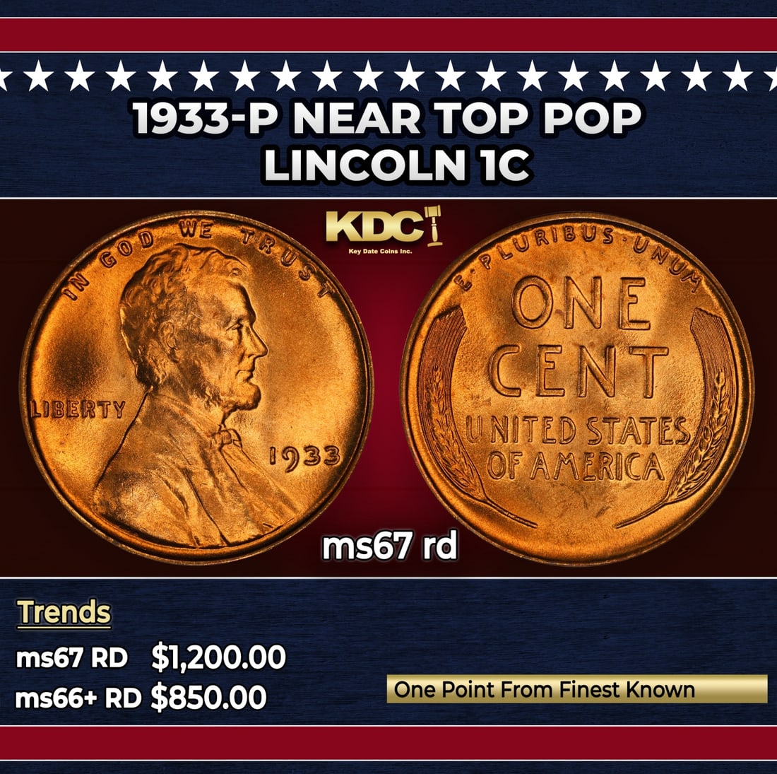 1933-p Lincoln Cent Near Top Pop 1c ms67 rd SEGS: 1933-p Near Top Pop Lincoln Cent 1c ms67 rd SEGS.