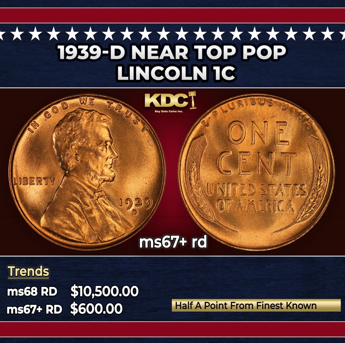 1939-d Lincoln Cent Near Top Pop 1c ms67+ rd SEGS: 1939-d Near Top Pop Lincoln Cent 1c ms67+ rd SEGS.