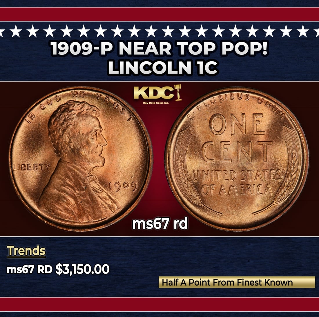 1909-p Lincoln Cent Near Top Pop! 1c ms67 rd SEGS: 1909-p Near Top Pop! Lincoln Cent 1c ms67 rd SEGS.