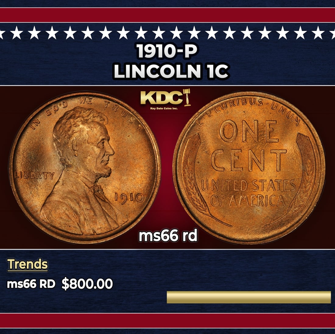 1910-p Lincoln Cent 1c Grades ms66 rd: 1910-p Lincoln Cent 1c Grades ms66 rd.