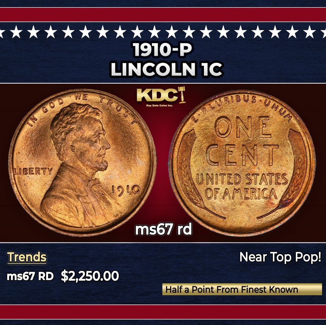 1910-p Lincoln Cent 1c ms67 rd SEGS: 1910-p Lincoln Cent 1c ms67 rd SEGS.
