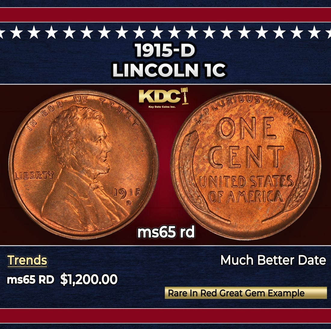 1915-d Lincoln Cent 1c ms65 rd SEGS: 1915-d Lincoln Cent 1c ms65 rd SEGS. Incredibly scarce date. Per David Hall at PCGS " Like the 1913-D, the 1915-D is a scarce and somewhat underrated semi-key date"