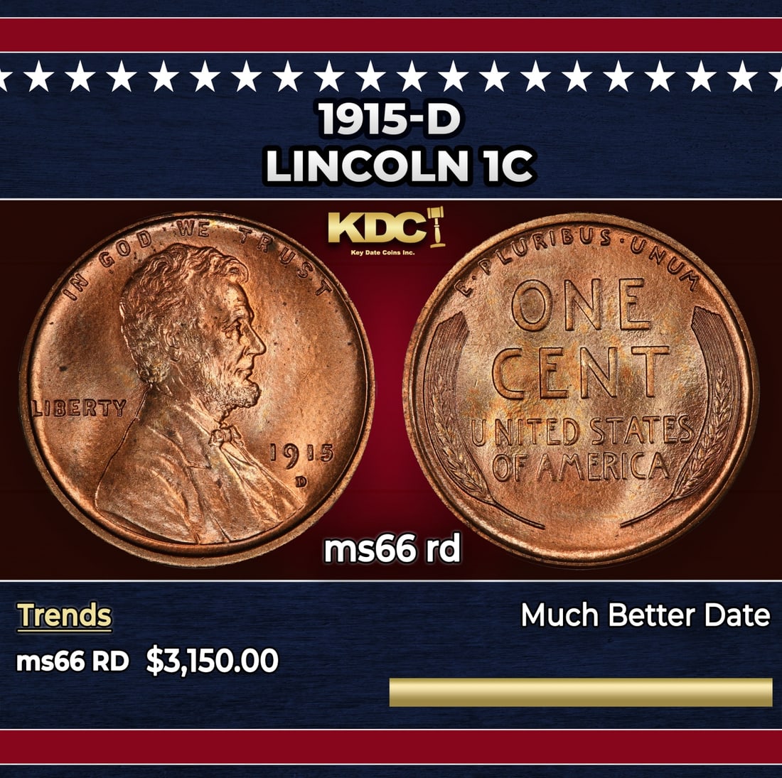 1915-d Lincoln Cent 1c ms66 rd SEGS: 1915-d Lincoln Cent 1c ms66 rd SEGS. Incredibly scarce date. Per David Hall at PCGS " Like the 1913-D, the 1915-D is a scarce and somewhat underrated semi-key date"