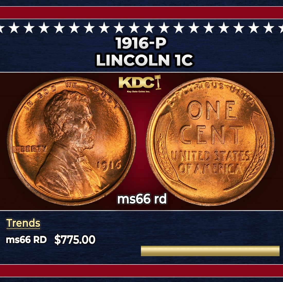 1916-p Lincoln Cent 1c Grades ms66 rd: 1916-p Lincoln Cent 1c Grades ms66 rd.