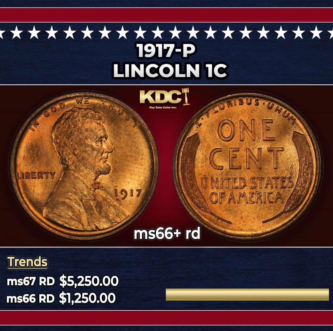 1917-p Lincoln Cent 1c ms66+ rd SEGS: 1917-p Lincoln Cent 1c ms66+ rd SEGS.