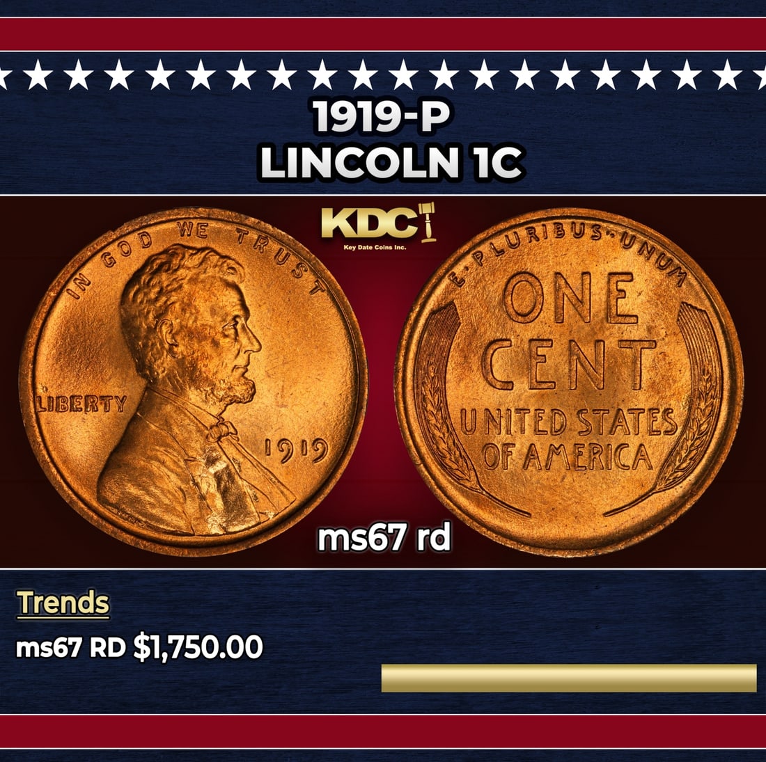 1919-p Lincoln Cent 1c ms67 rd SEGS: 1919-p Lincoln Cent 1c ms67 rd SEGS.
