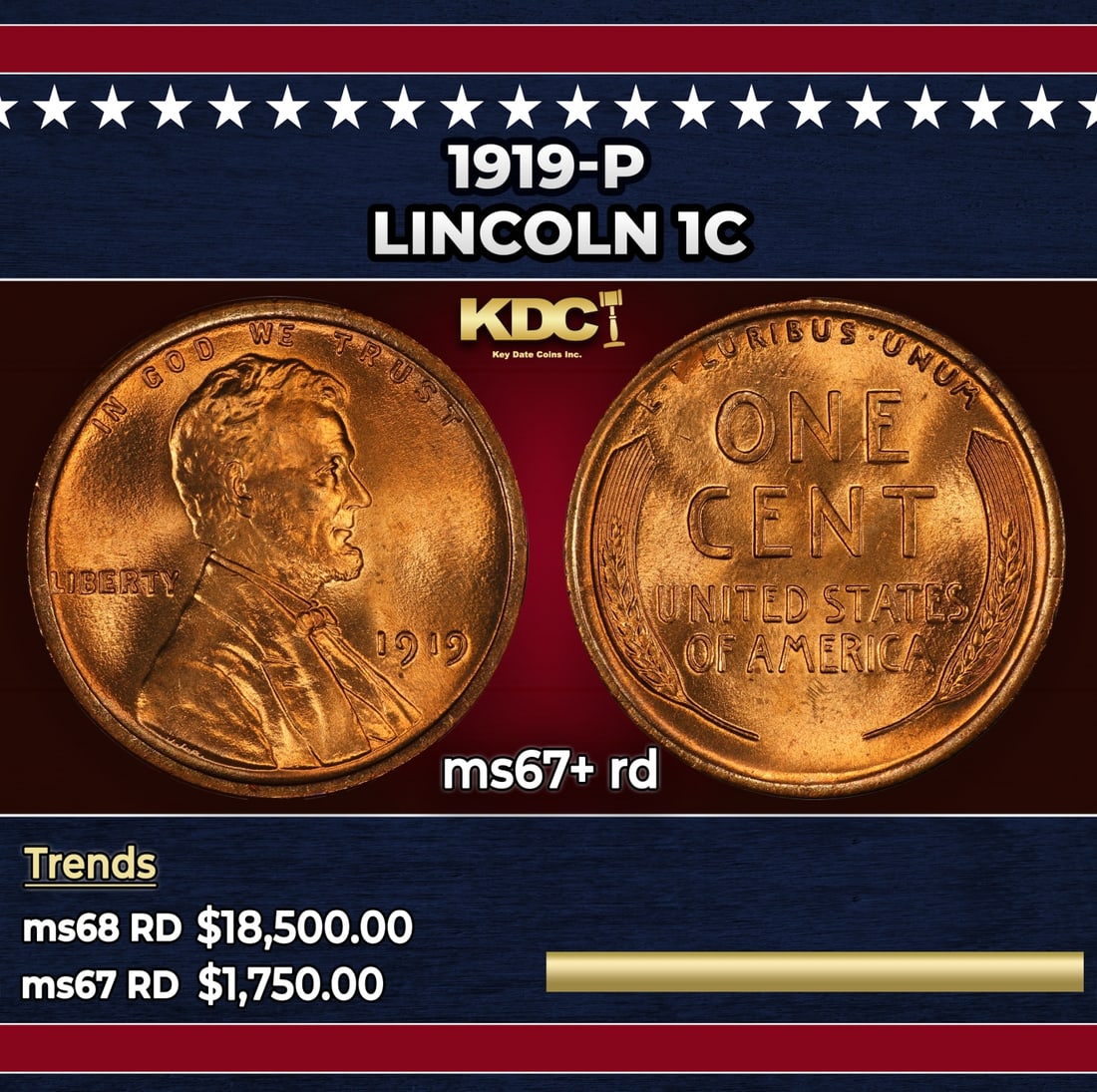 1919-p Lincoln Cent 1c ms67+ rd SEGS: 1919-p Lincoln Cent 1c ms67+ rd SEGS.
