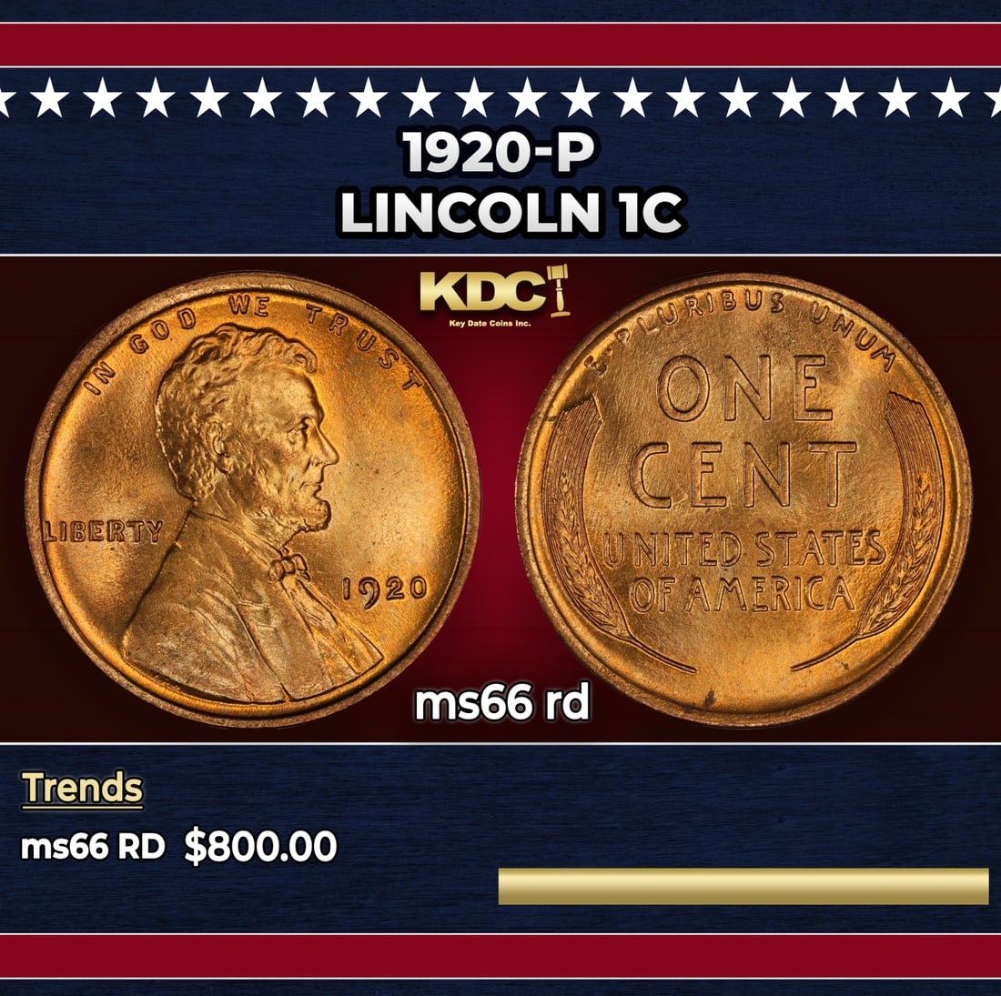 1920-p Lincoln Cent 1c Grades ms66 rd: 1920-p Lincoln Cent 1c Grades ms66 rd.