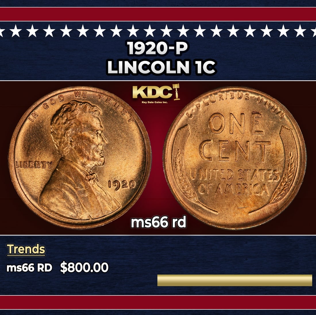 1920-p Lincoln Cent 1c Grades ms66 rd: 1920-p Lincoln Cent 1c Grades ms66 rd.