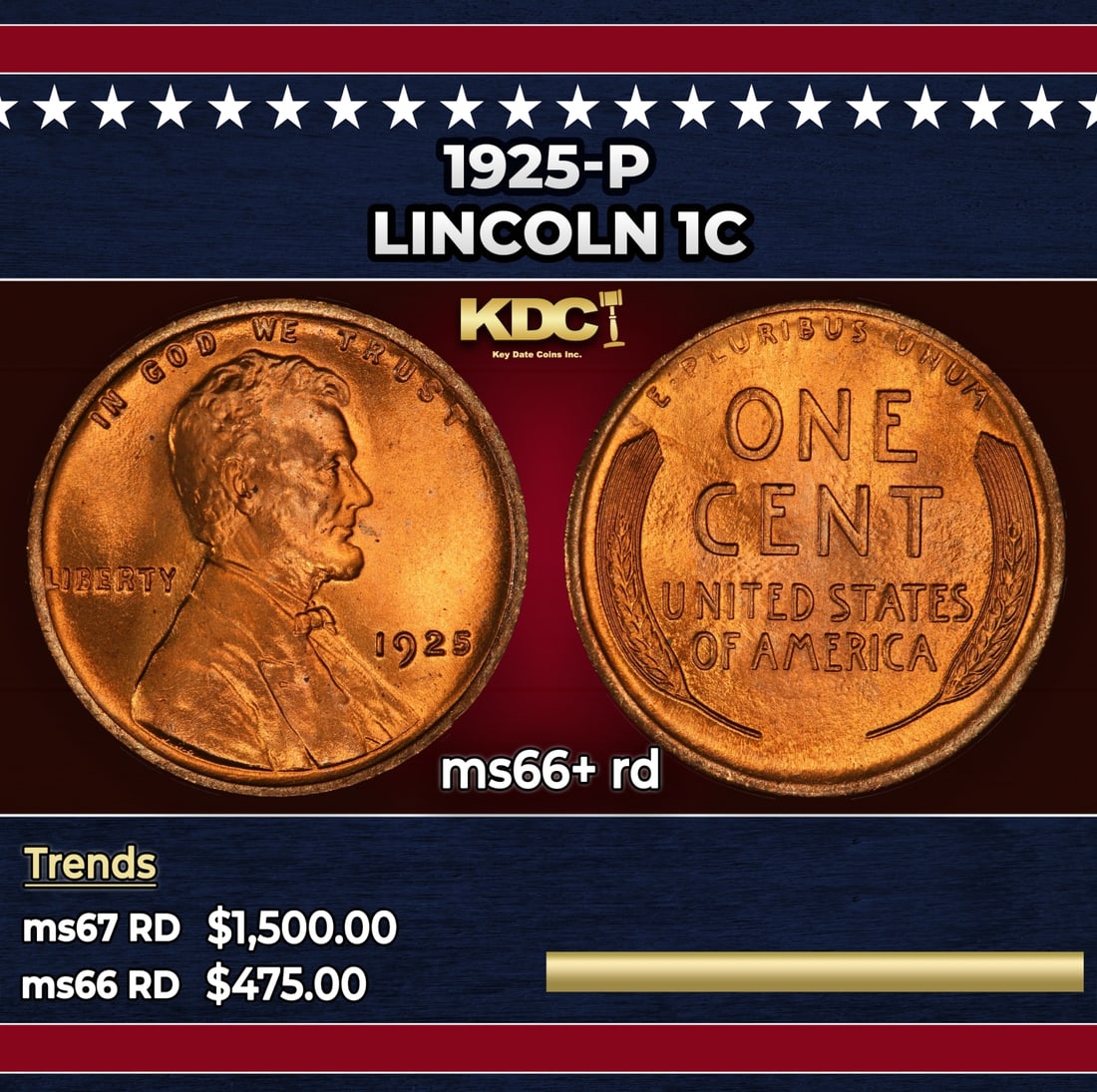 1925-p Lincoln Cent 1c ms66+ rd SEGS: 1925-p Lincoln Cent 1c ms66+ rd SEGS.
