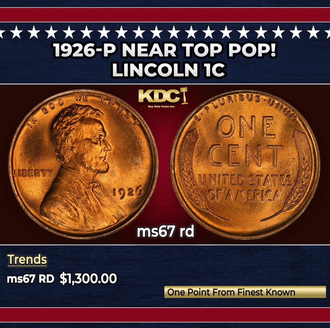1926-p Lincoln Cent Near Top Pop! 1c ms67 rd SEGS: 1926-p Near Top Pop! Lincoln Cent 1c ms67 rd SEGS.