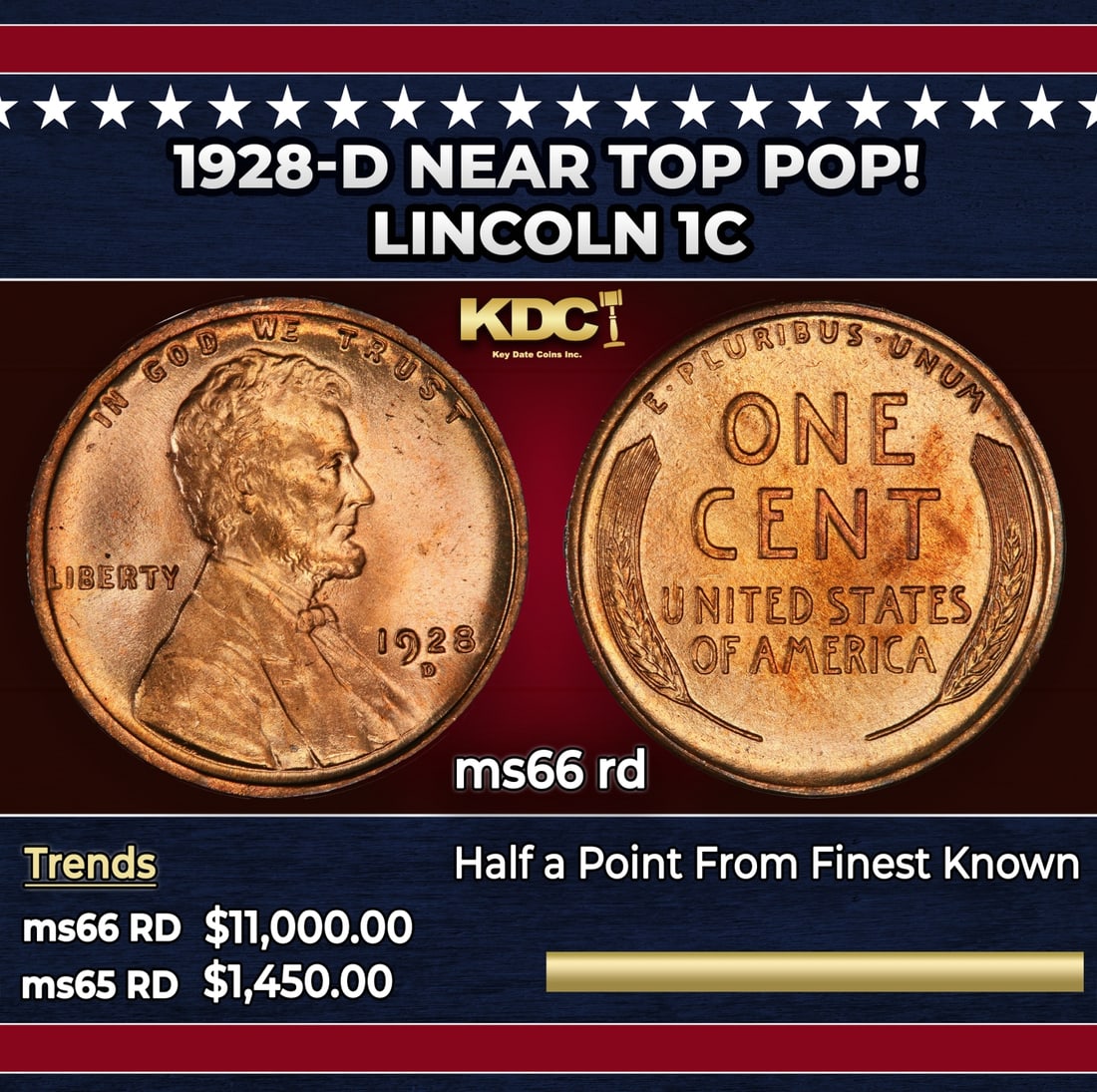 1928-d Lincoln Cent Near Top Pop! 1c ms66 rd SEGS: 1928-d Near Top Pop! Lincoln Cent 1c ms66 rd SEGS.