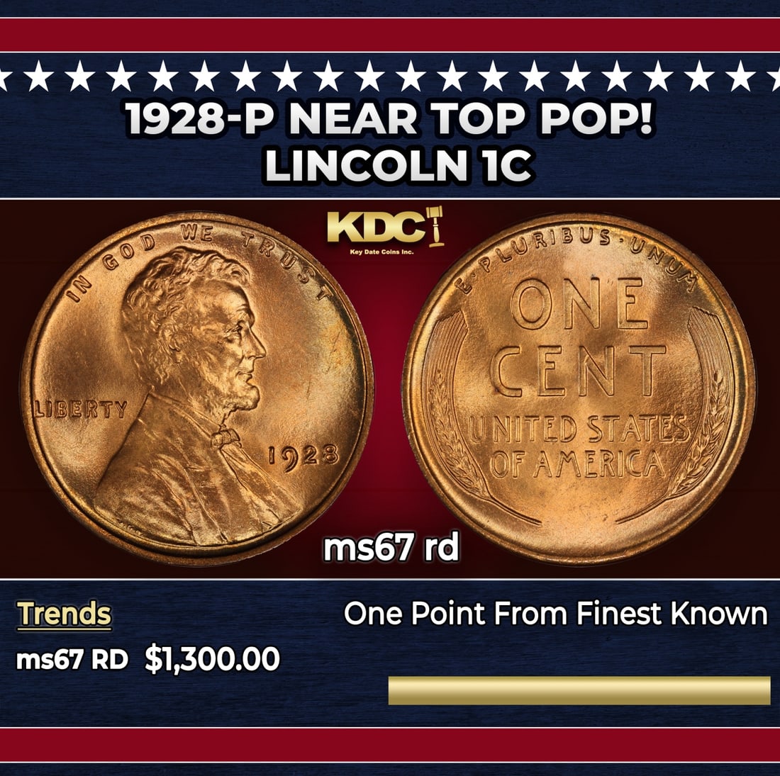 1928-p Lincoln Cent Near Top Pop! 1c ms67 rd SEGS: 1928-p Near Top Pop! Lincoln Cent 1c ms67 rd SEGS.
