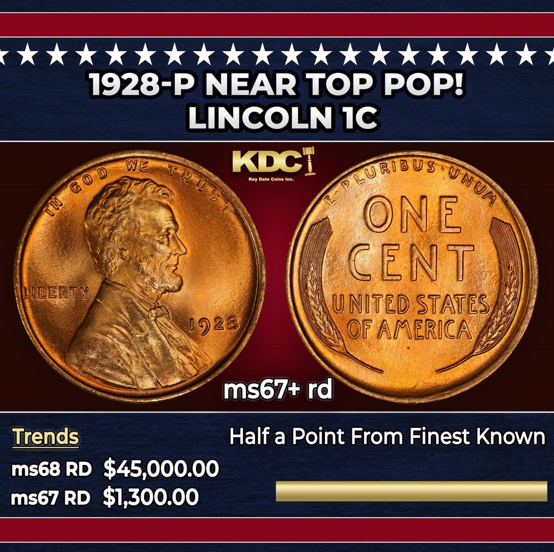 1928-p Lincoln Cent Near Top Pop! 1c ms67+ rd SEGS: 1928-p Near Top Pop! Lincoln Cent 1c ms67+ rd SEGS.