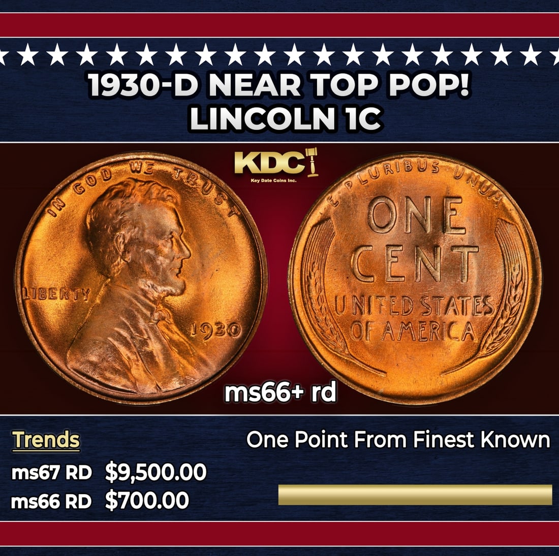 1930-d Lincoln Cent Near Top Pop! 1c ms66+ rd SEGS: 1930-d Near Top Pop! Lincoln Cent 1c ms66+ rd SEGS.