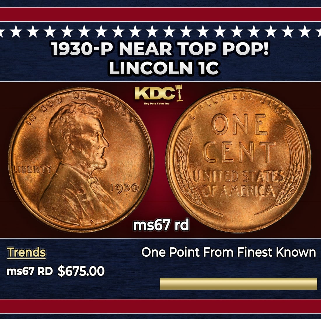 1930-p Lincoln Cent Near Top Pop! 1c ms67 rd SEGS: 1930-p Near Top Pop! Lincoln Cent 1c ms67 rd SEGS.