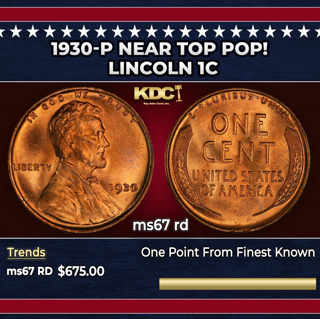 1930-p Lincoln Cent Near Top Pop! 1c ms67 rd SEGS: 1930-p Near Top Pop! Lincoln Cent 1c ms67 rd SEGS.