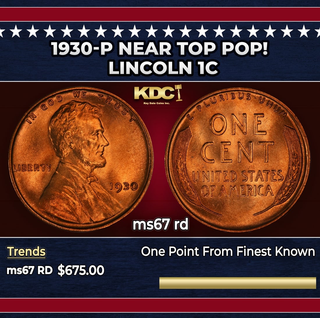 1930-p Lincoln Cent Near Top Pop! 1c ms67 rd SEGS: 1930-p Near Top Pop! Lincoln Cent 1c ms67 rd SEGS.