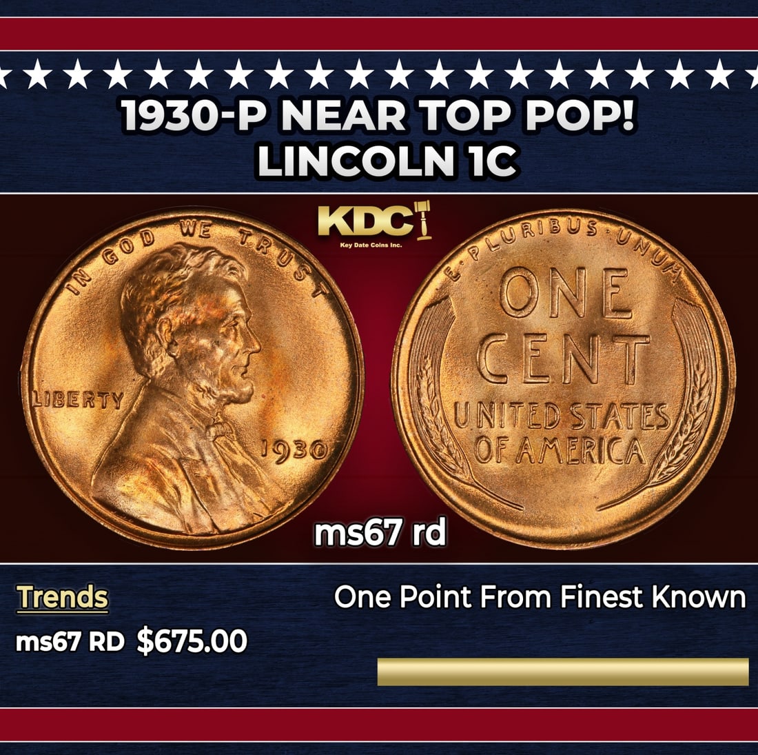 1930-p Lincoln Cent Near Top Pop! 1c ms67 rd SEGS: 1930-p Near Top Pop! Lincoln Cent 1c ms67 rd SEGS.