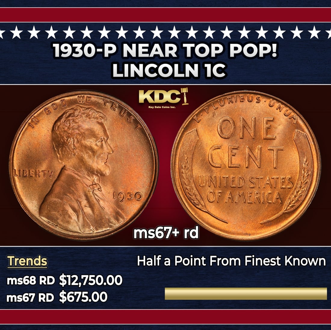 1930-p Lincoln Cent Near Top Pop! 1c ms67+ rd SEGS: 1930-p Near Top Pop! Lincoln Cent 1c ms67+ rd SEGS.