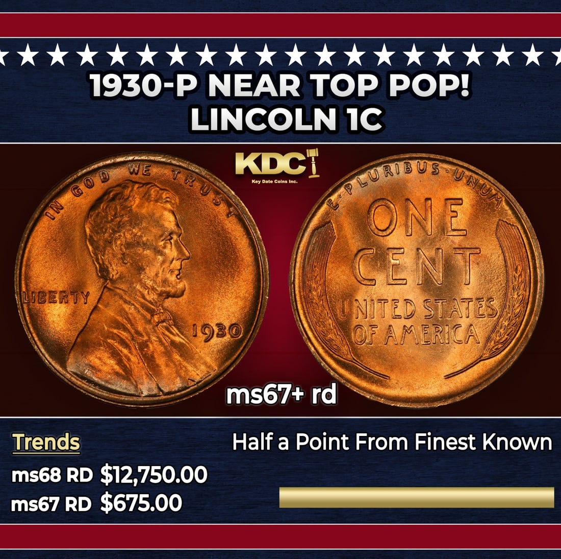 1930-p Lincoln Cent Near Top Pop! 1c ms67+ rd SEGS: 1930-p Near Top Pop! Lincoln Cent 1c ms67+ rd SEGS.