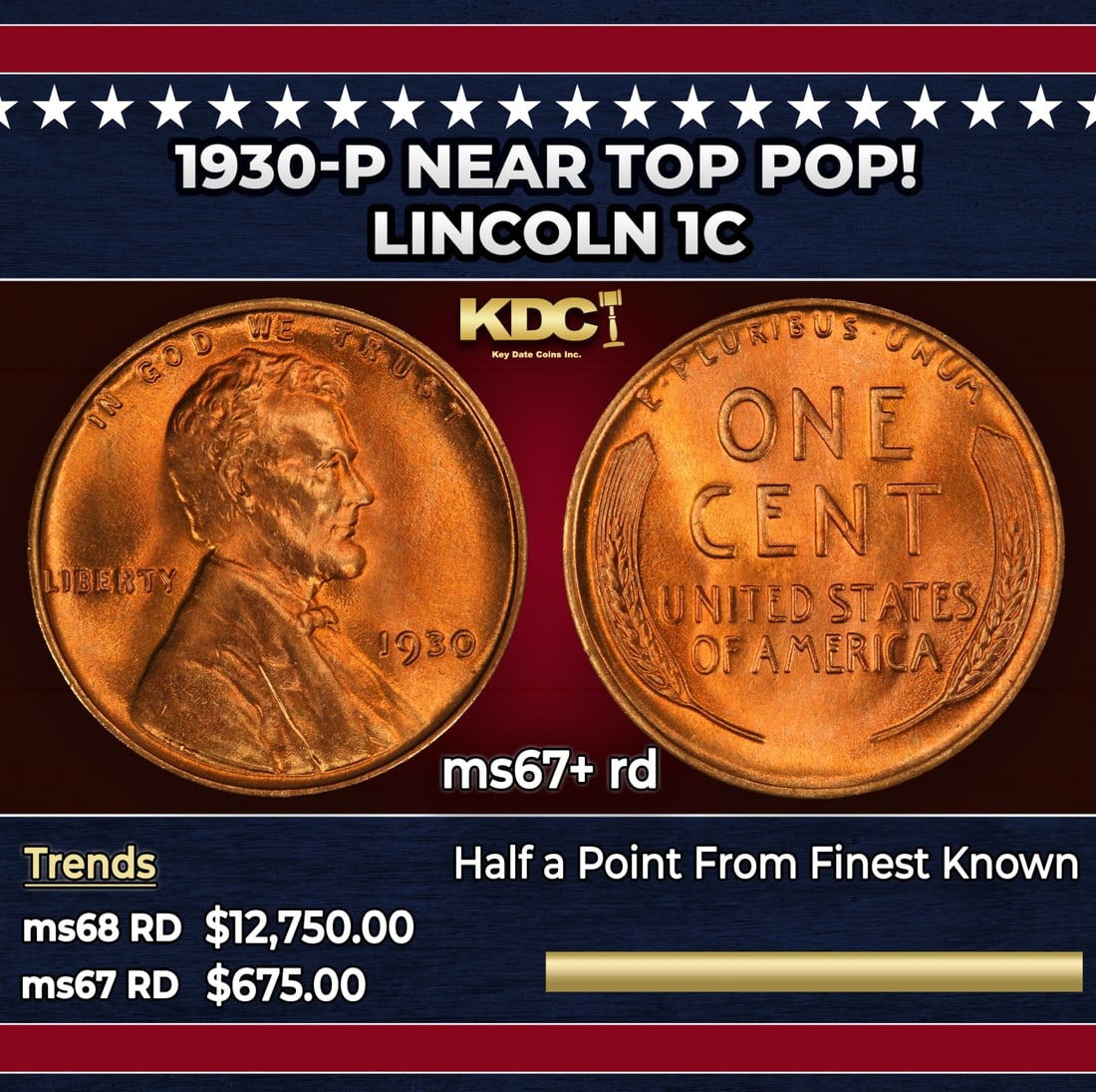 1930-p Lincoln Cent Near Top Pop! 1c ms67+ rd SEGS: 1930-p Near Top Pop! Lincoln Cent 1c ms67+ rd SEGS.