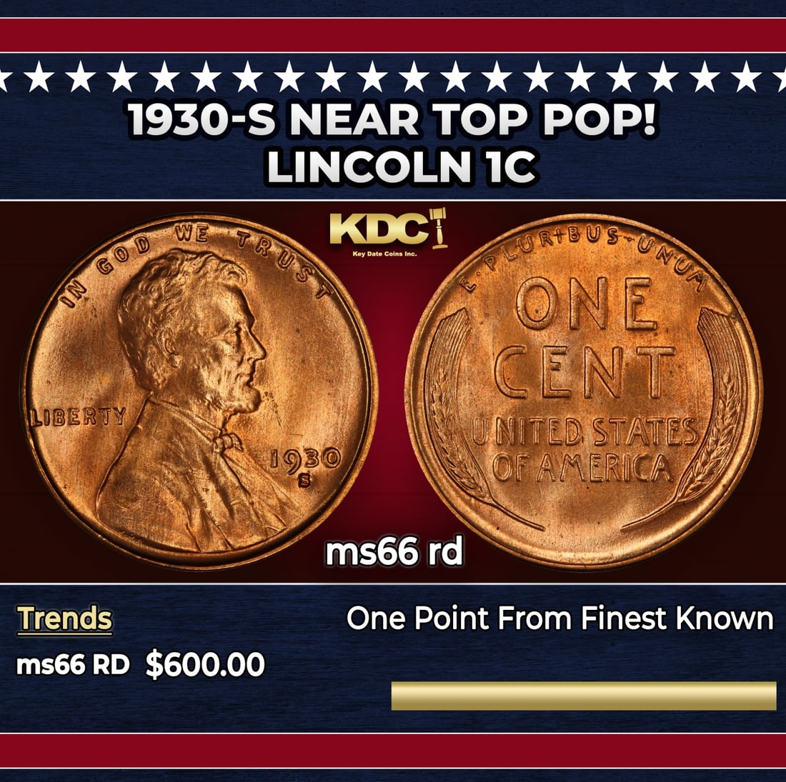 1930-s Lincoln Cent Near Top Pop! 1c Grades ms66 rd: 1930-s Near Top Pop! Lincoln Cent 1c Grades ms66 rd.