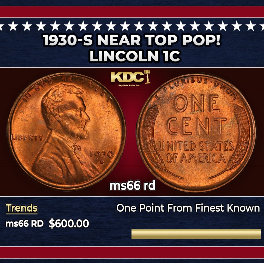 1930-s Lincoln Cent Near Top Pop! 1c Grades ms66 rd: 1930-s Near Top Pop! Lincoln Cent 1c Grades ms66 rd.