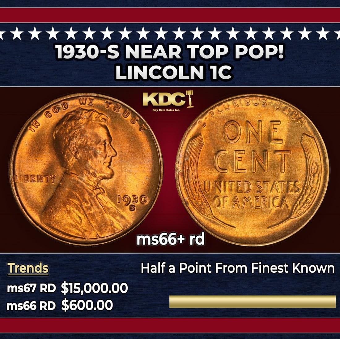 1930-s Lincoln Cent Near Top Pop! 1c ms66+ rd SEGS: 1930-s Near Top Pop! Lincoln Cent 1c ms66+ rd SEGS.