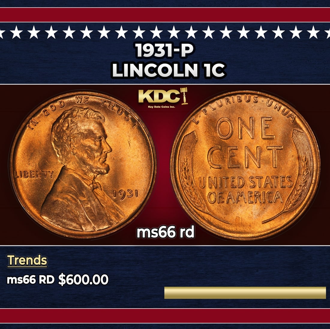 1931-p Lincoln Cent 1c Grades ms66 rd: 1931-p Lincoln Cent 1c Grades ms66 rd.