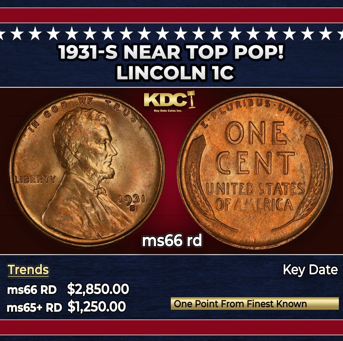 1931-s Lincoln Cent Near Top Pop! 1c ms66 rd SEGS (1 of 3)