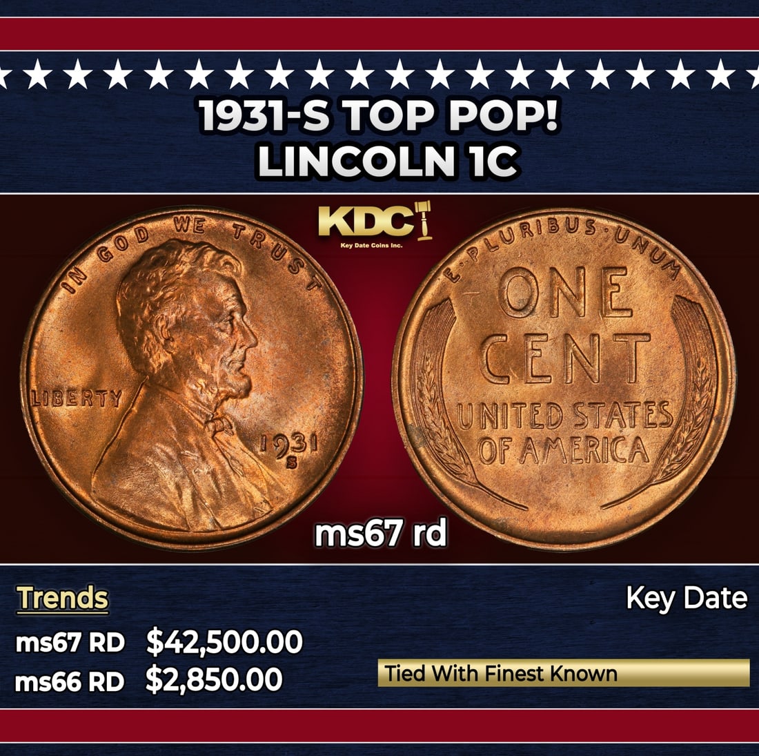 1931-s Lincoln Cent TOP POP! 1c ms67 rd SEGS (1 of 3)