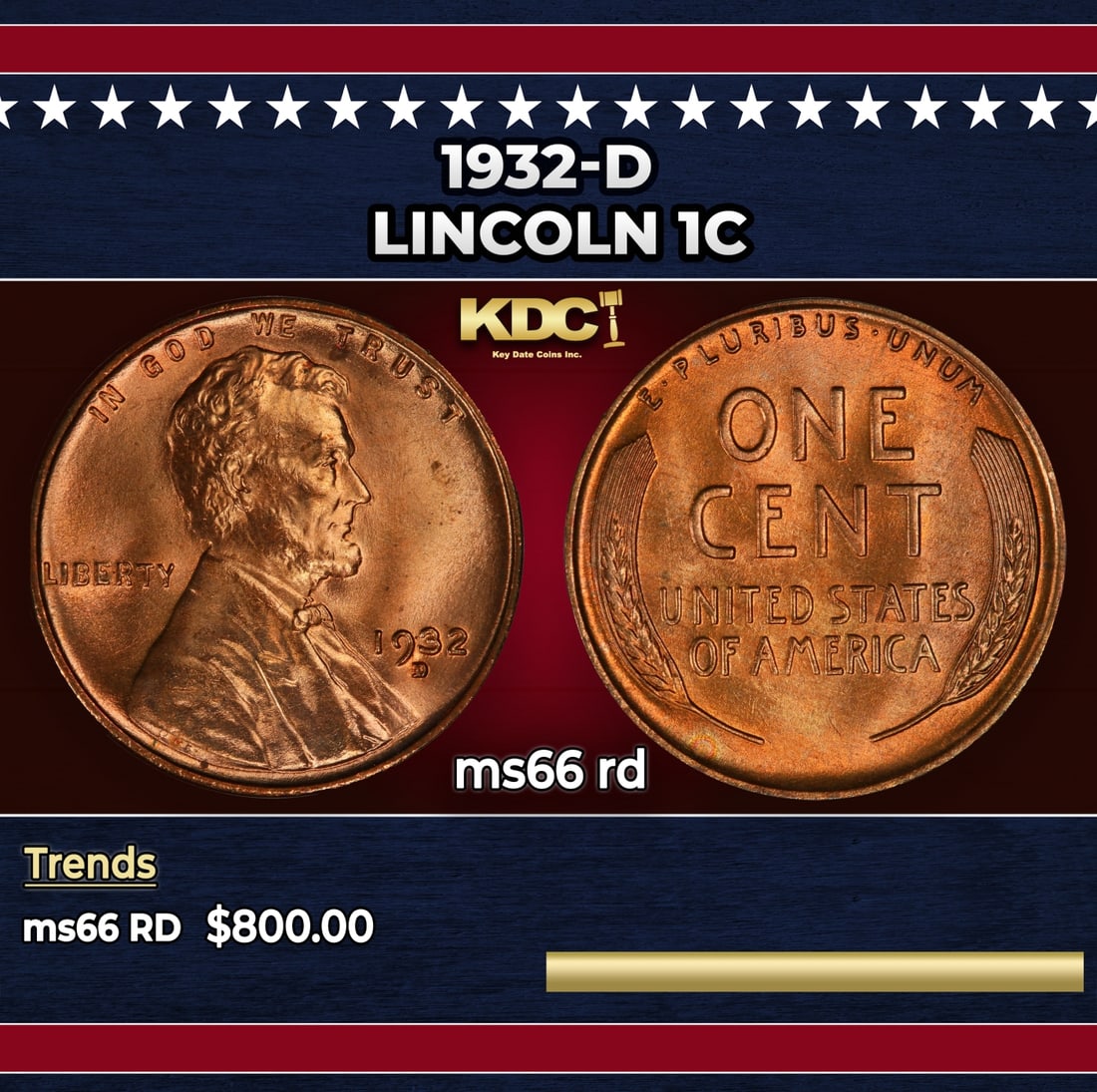 1932-d Lincoln Cent 1c Grades ms66 rd: 1932-d Lincoln Cent 1c Grades ms66 rd.