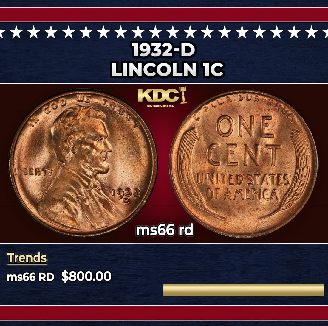1932-d Lincoln Cent 1c Grades ms66 rd