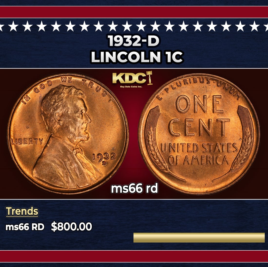 1932-d Lincoln Cent 1c Grades ms66 rd: 1932-d Lincoln Cent 1c Grades ms66 rd.