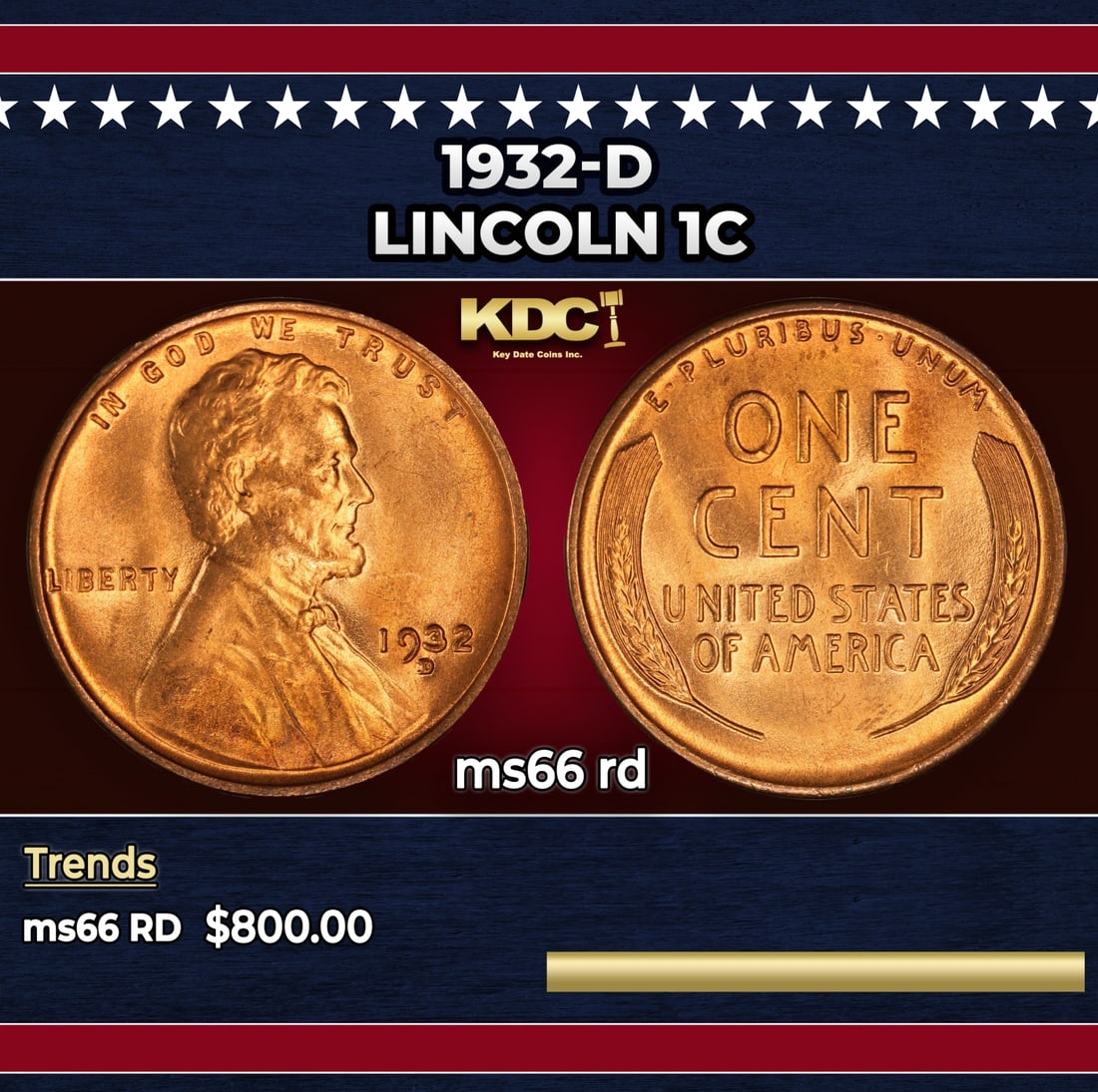 1932-d Lincoln Cent 1c Grades ms66 rd: 1932-d Lincoln Cent 1c Grades ms66 rd.