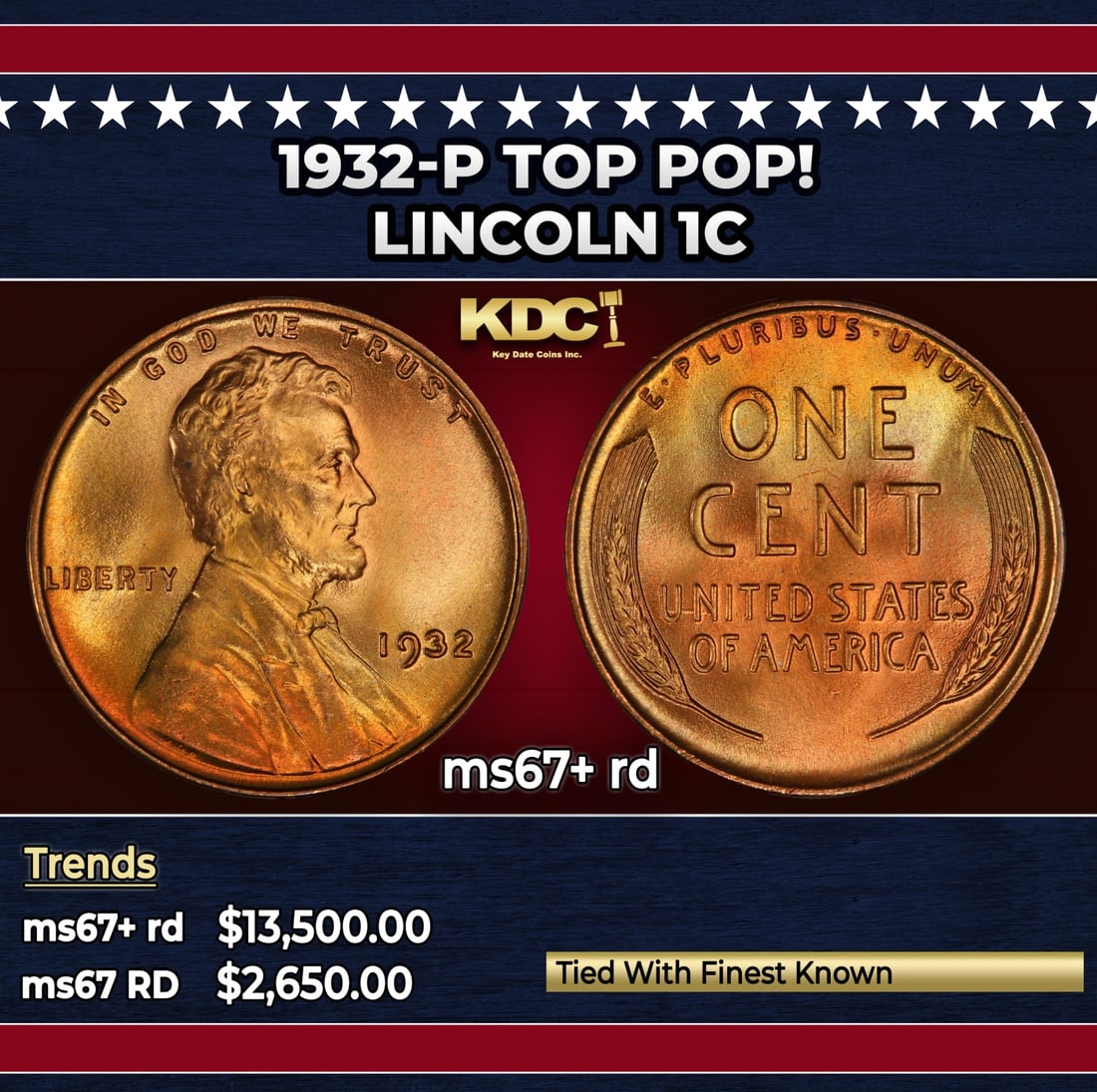 1932-p Lincoln Cent TOP POP! 1c ms67+ rd SEGS: 1932-p TOP POP! Lincoln Cent 1c ms67+ rd SEGS.