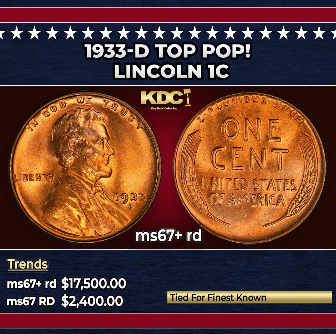 1933-d Lincoln Cent TOP POP! 1c ms67+ rd SEGS: 1933-d TOP POP! Lincoln Cent 1c ms67+ rd SEGS.