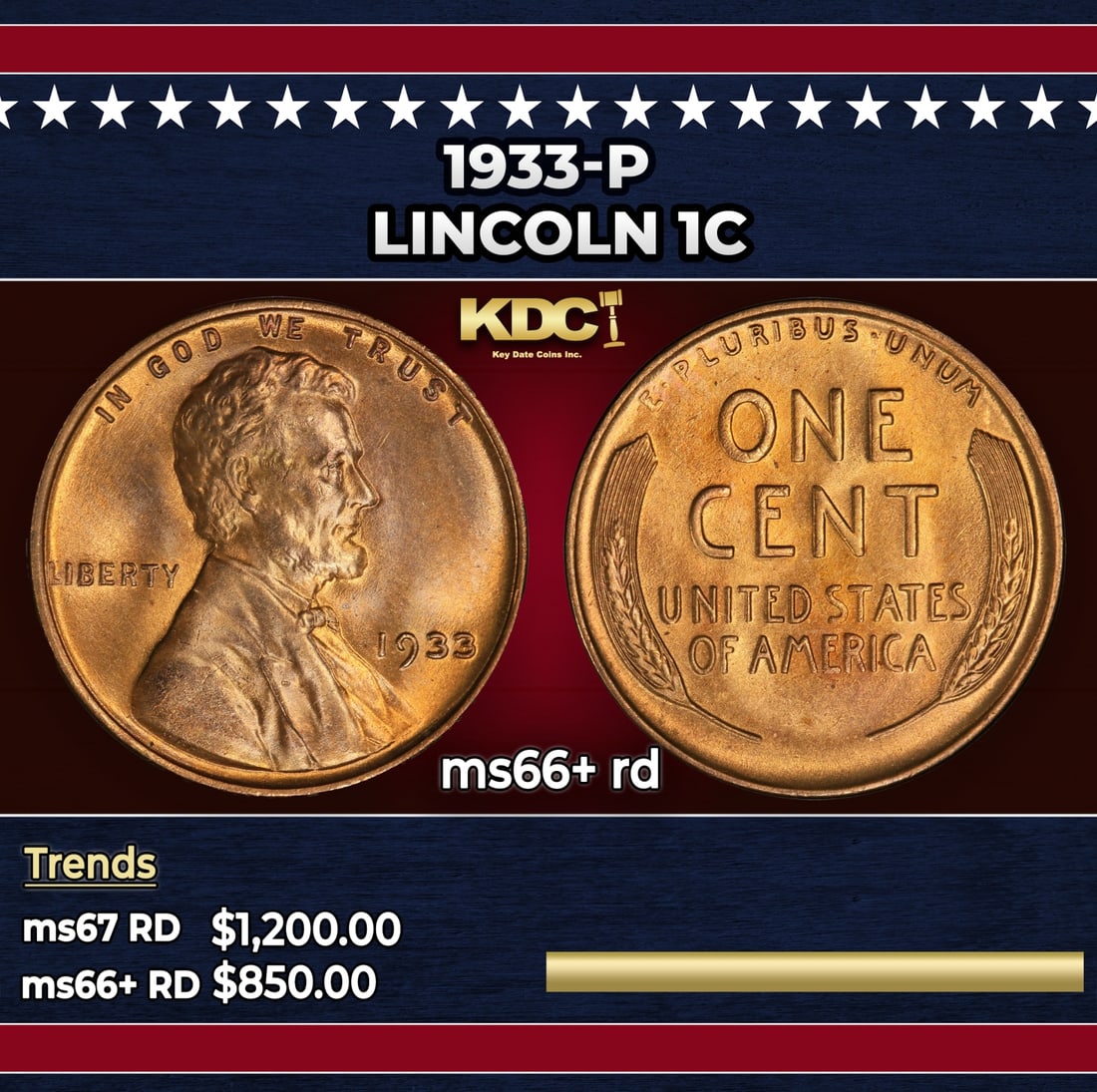 1933-p Lincoln Cent 1c ms66+ rd SEGS: 1933-p Lincoln Cent 1c ms66+ rd SEGS.