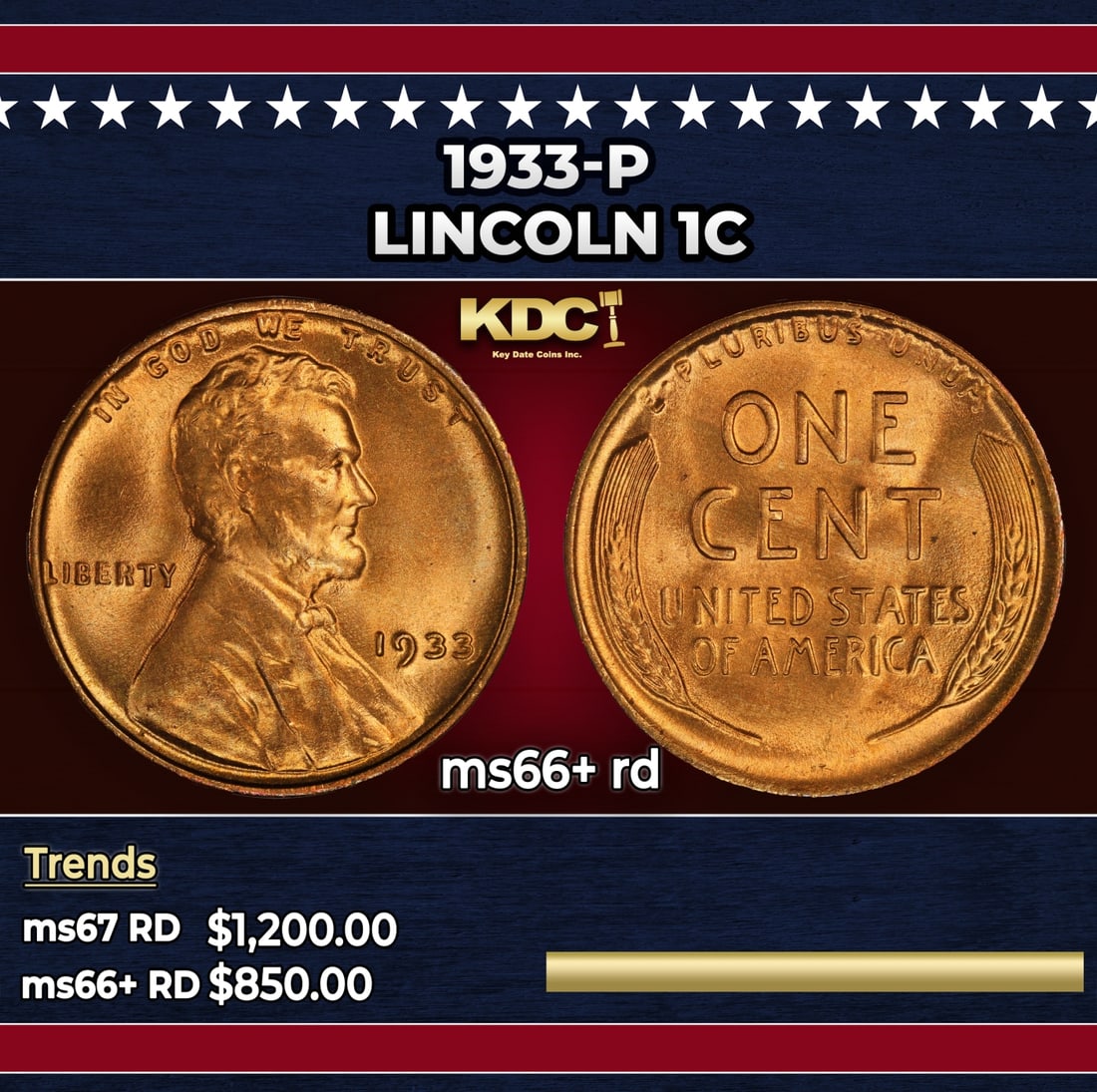 1933-p Lincoln Cent 1c ms66+ rd SEGS: 1933-p Lincoln Cent 1c ms66+ rd SEGS.