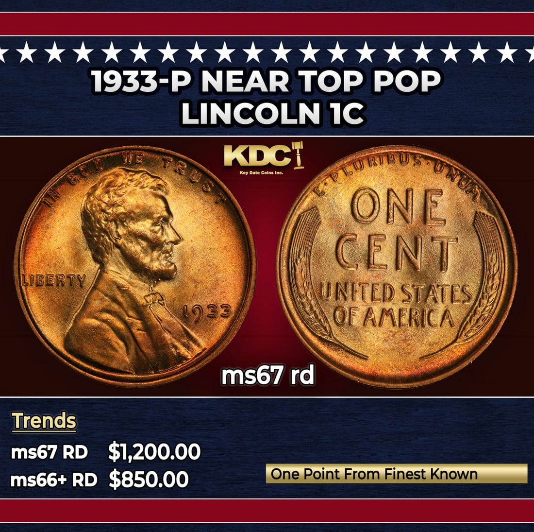1933-p Lincoln Cent Near Top Pop 1c ms67 rd SEGS: 1933-p Near Top Pop Lincoln Cent 1c ms67 rd SEGS.