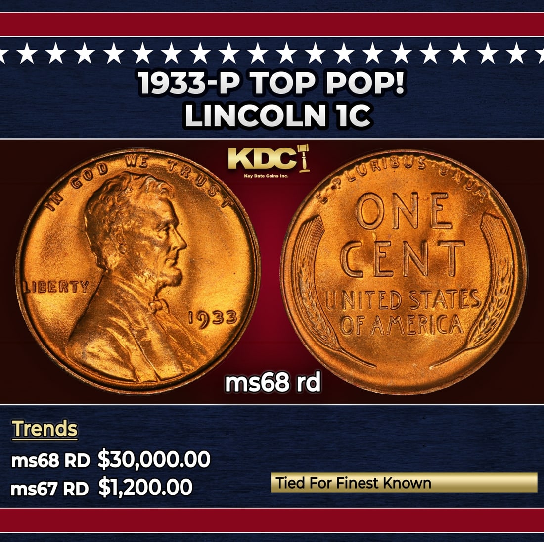 1933-p Lincoln Cent TOP POP! 1c ms68 rd SEGS: 1933-p TOP POP! Lincoln Cent 1c ms68 rd SEGS.