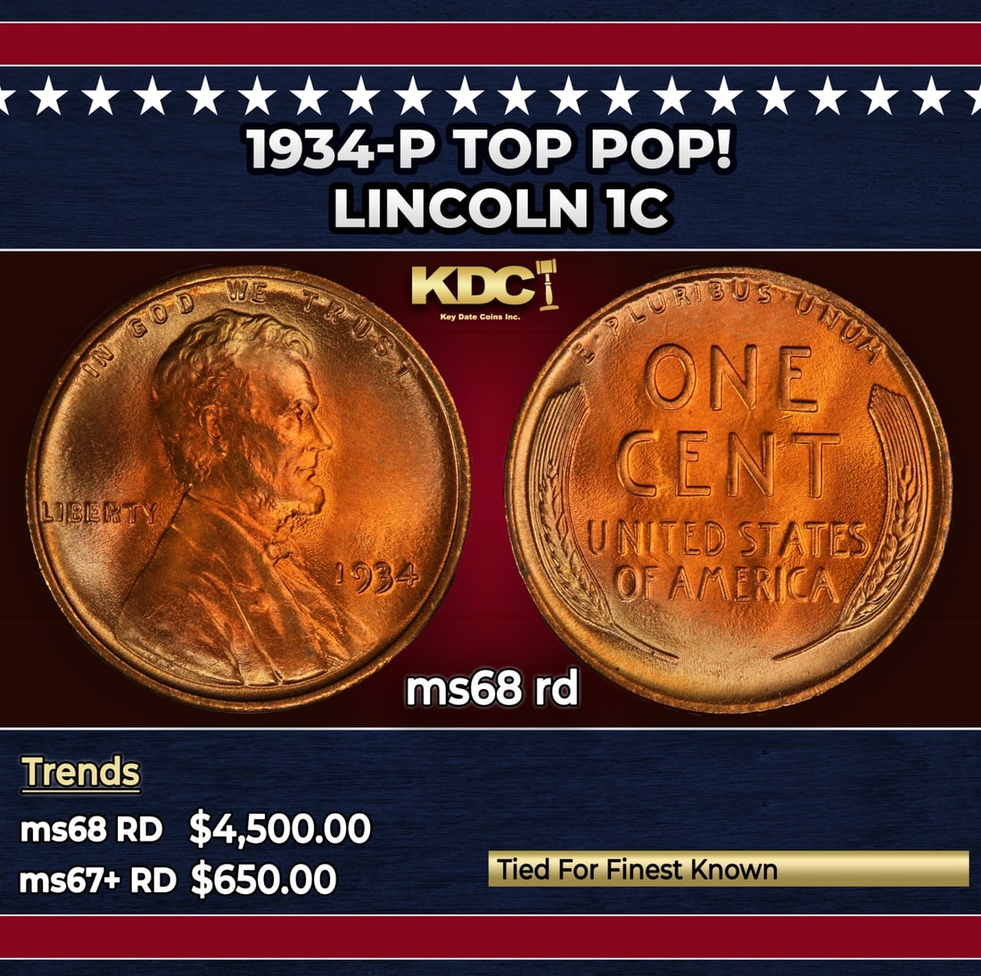1934-p Lincoln Cent TOP POP! 1c ms68 rd SEGS: 1934-p TOP POP! Lincoln Cent 1c ms68 rd SEGS.