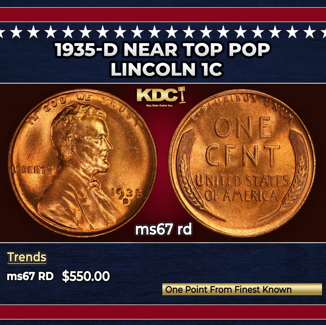 1935-d Lincoln Cent Near Top Pop 1c ms67 rd SEGS: 1935-d Near Top Pop Lincoln Cent 1c ms67 rd SEGS.
