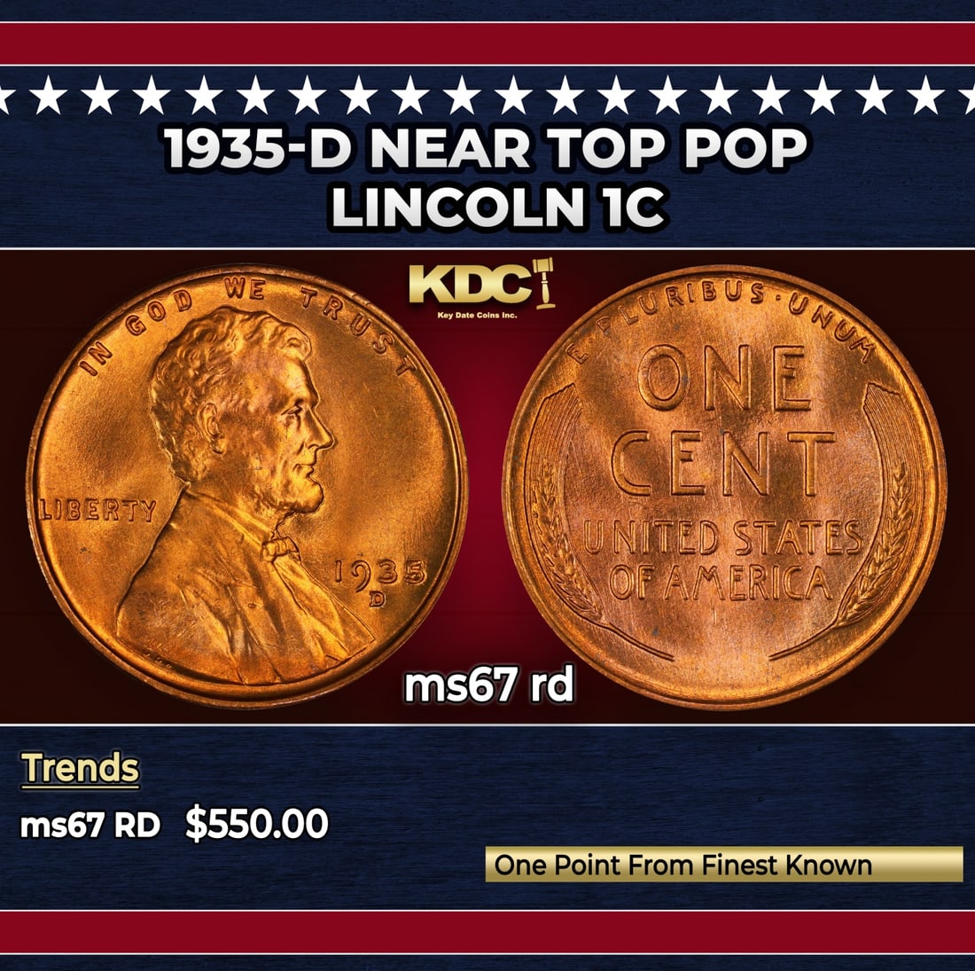 1935-d Lincoln Cent Near Top Pop 1c ms67 rd SEGS: 1935-d Near Top Pop Lincoln Cent 1c ms67 rd SEGS.
